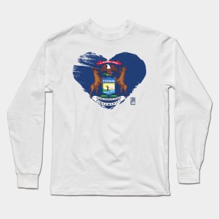 U.S. State - I Love Michigan - Michigan Flag Long Sleeve T-Shirt